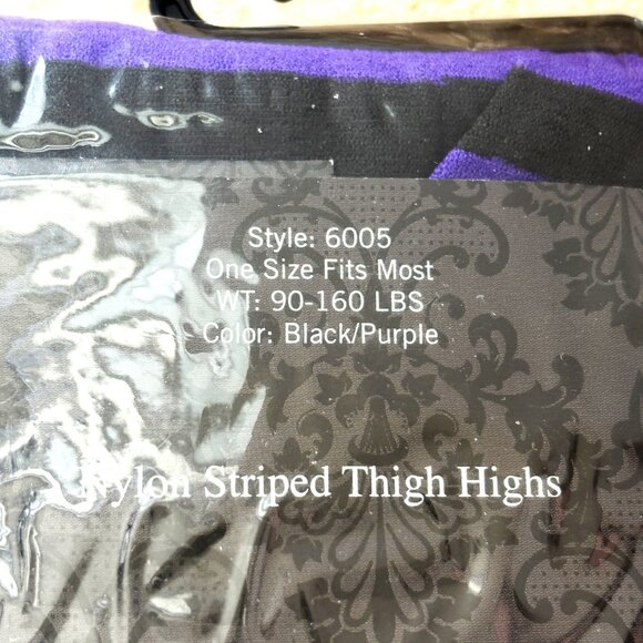 Leg Ave Purple & Blk Stripe Thigh Highs  NWT NOS One Size - Picture 5 of 6